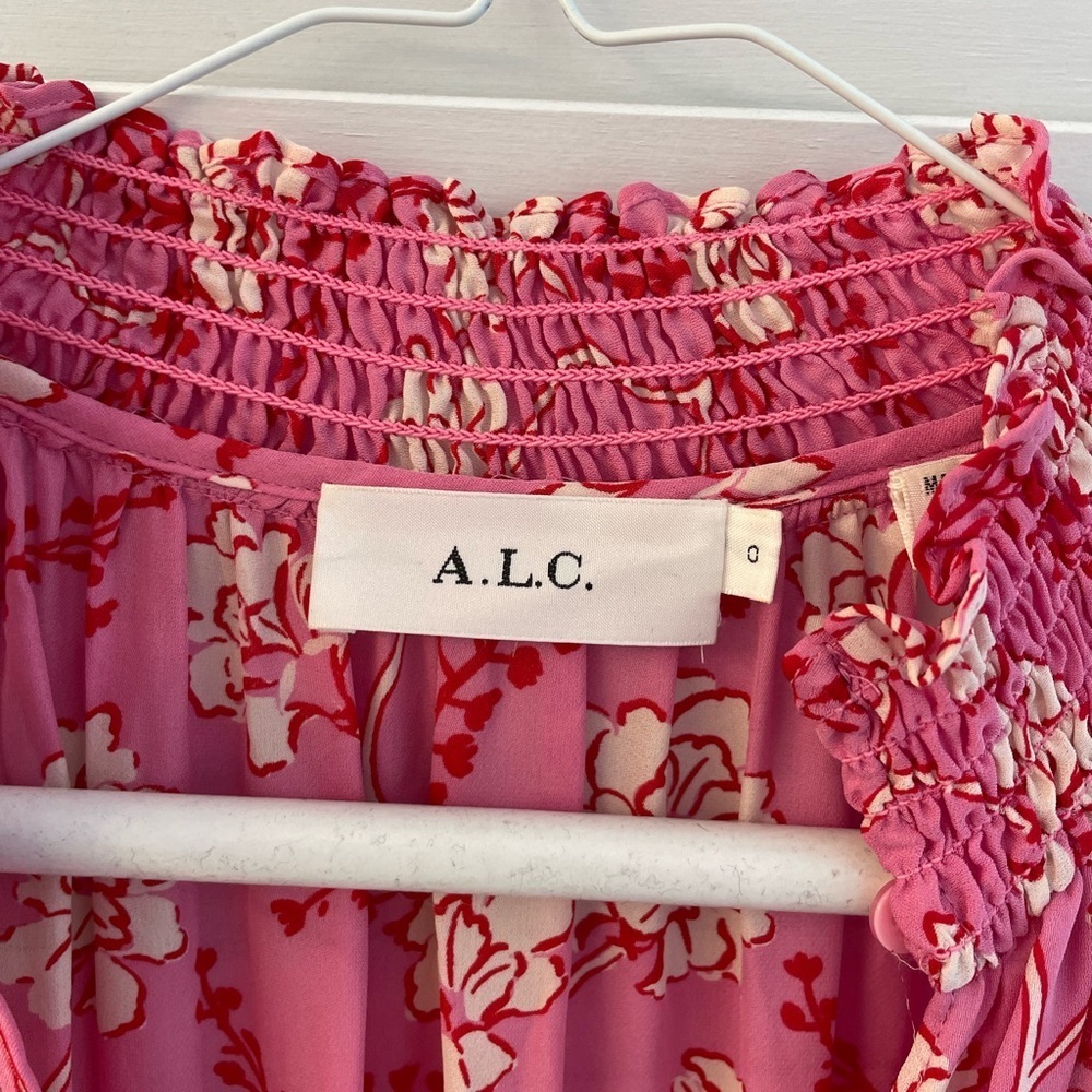 ALC Cody Floral Print 100% silk halter midi hot pink dress almost new - Picture 3 of 4